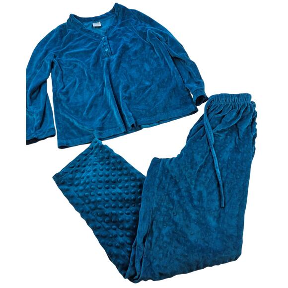 Blair size small 2 piece velour pajamas blue high waist drawstring warm winter ^ - Picture 1 of 9